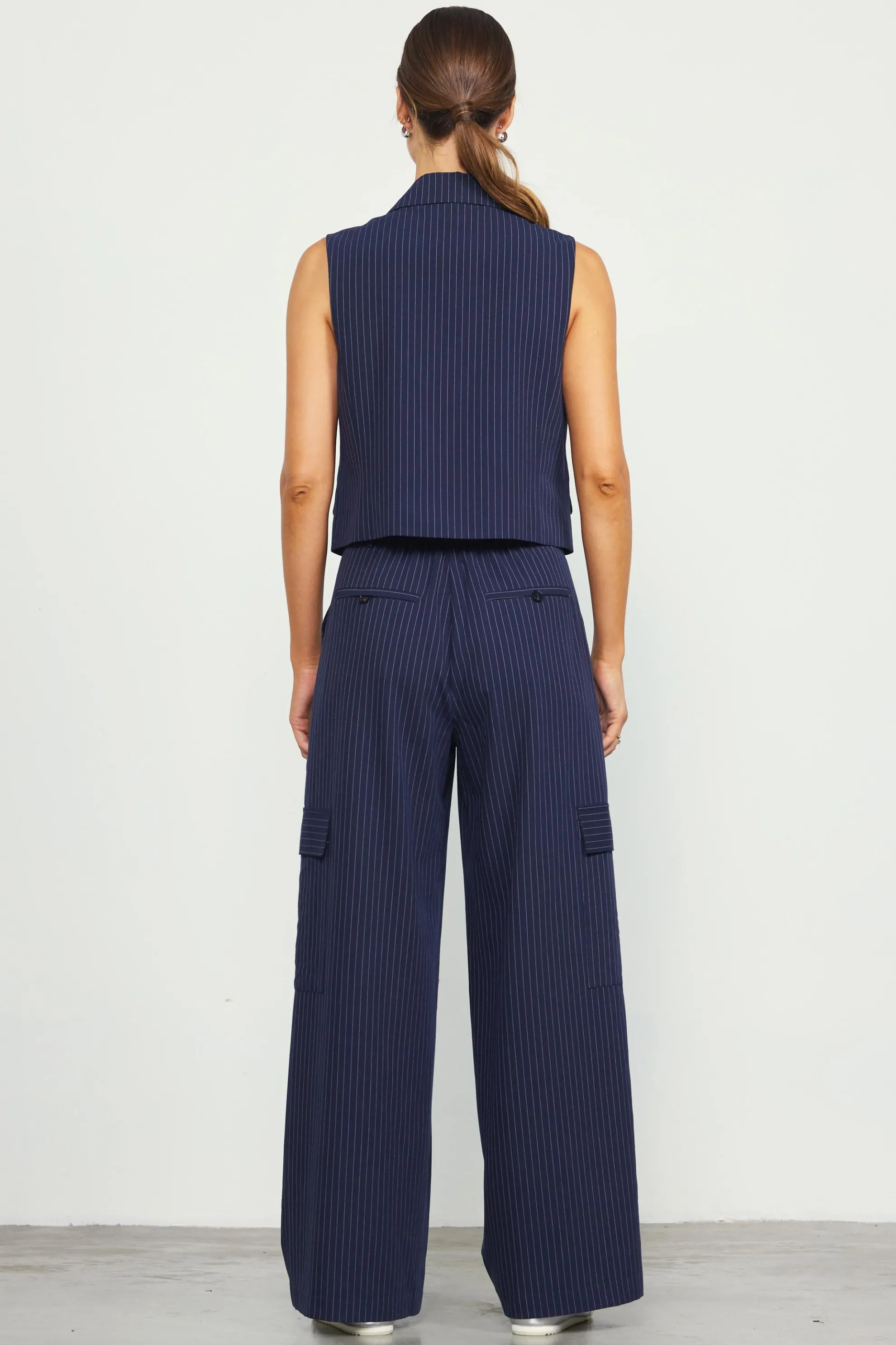 Pinstriped Cargo Wide Leg Pants