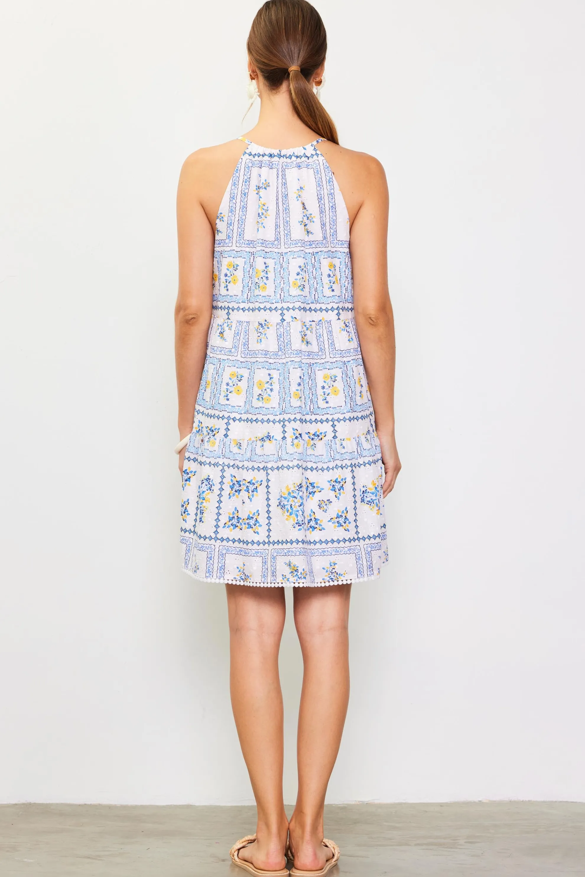 Eyelet Embroidered Print Mini Dress