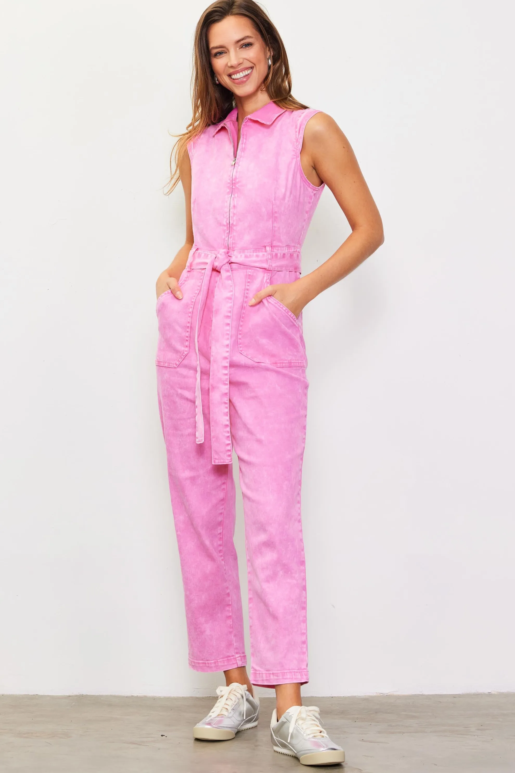 Sleeveless Washed Denim Jumpsuit