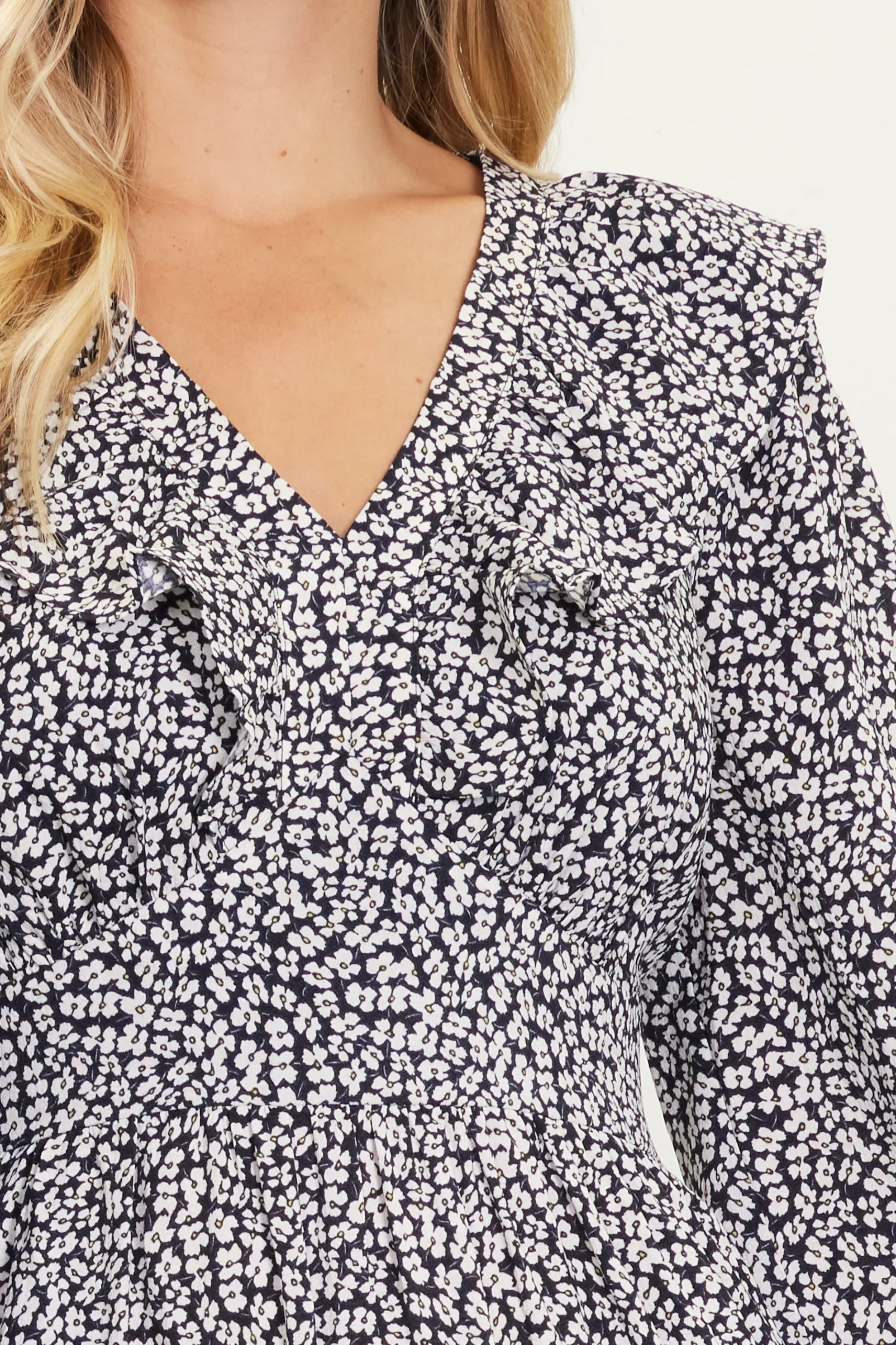 Dainty Floral Print Ruffle Trim Maxi Dress