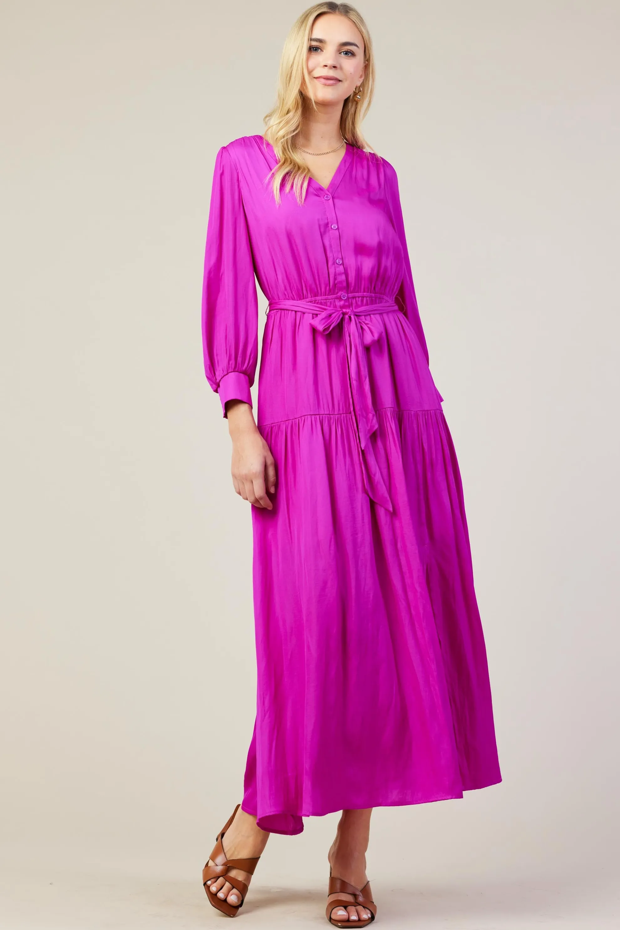 Button Detail Tiered Maxi Dress