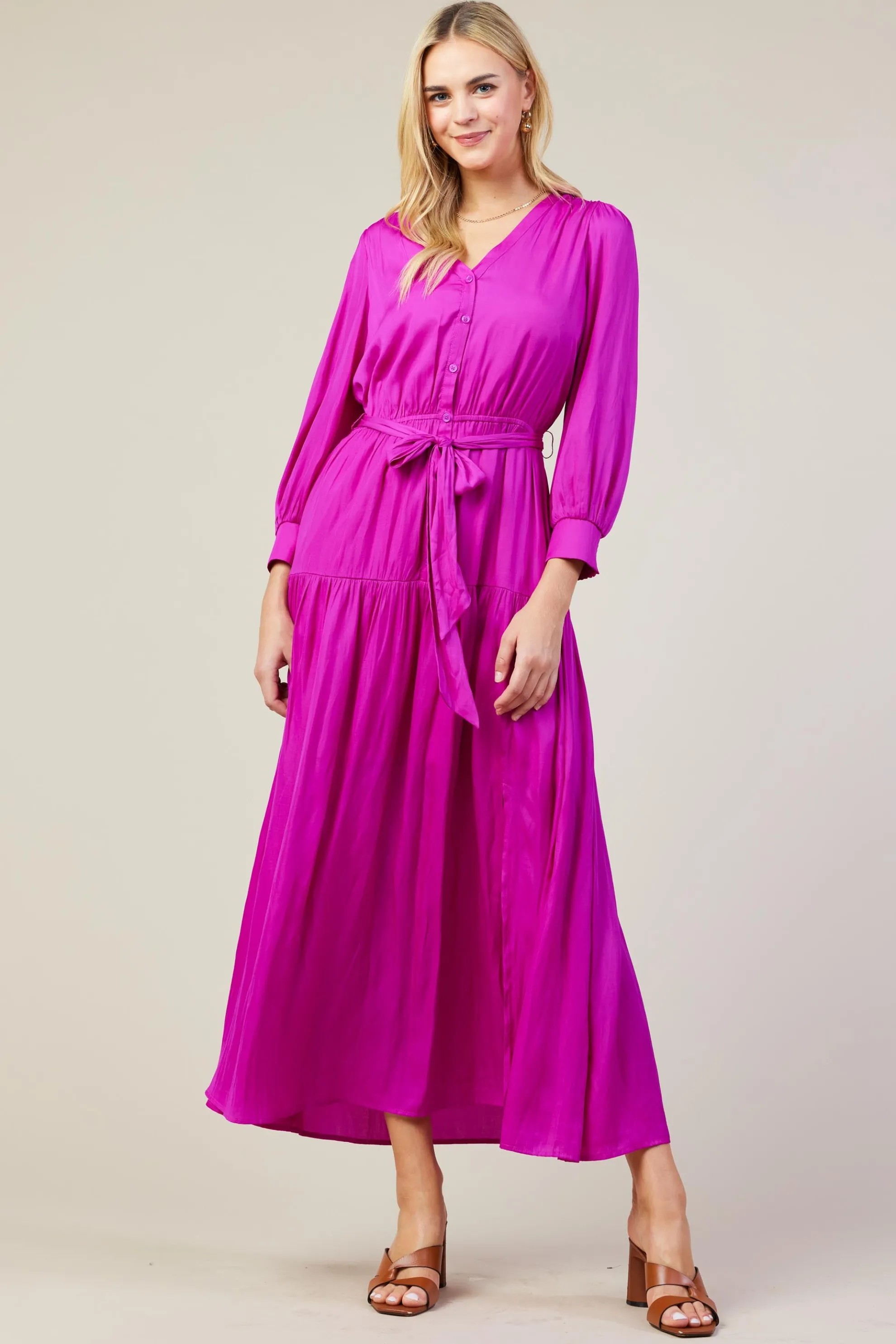 Button Detail Tiered Maxi Dress