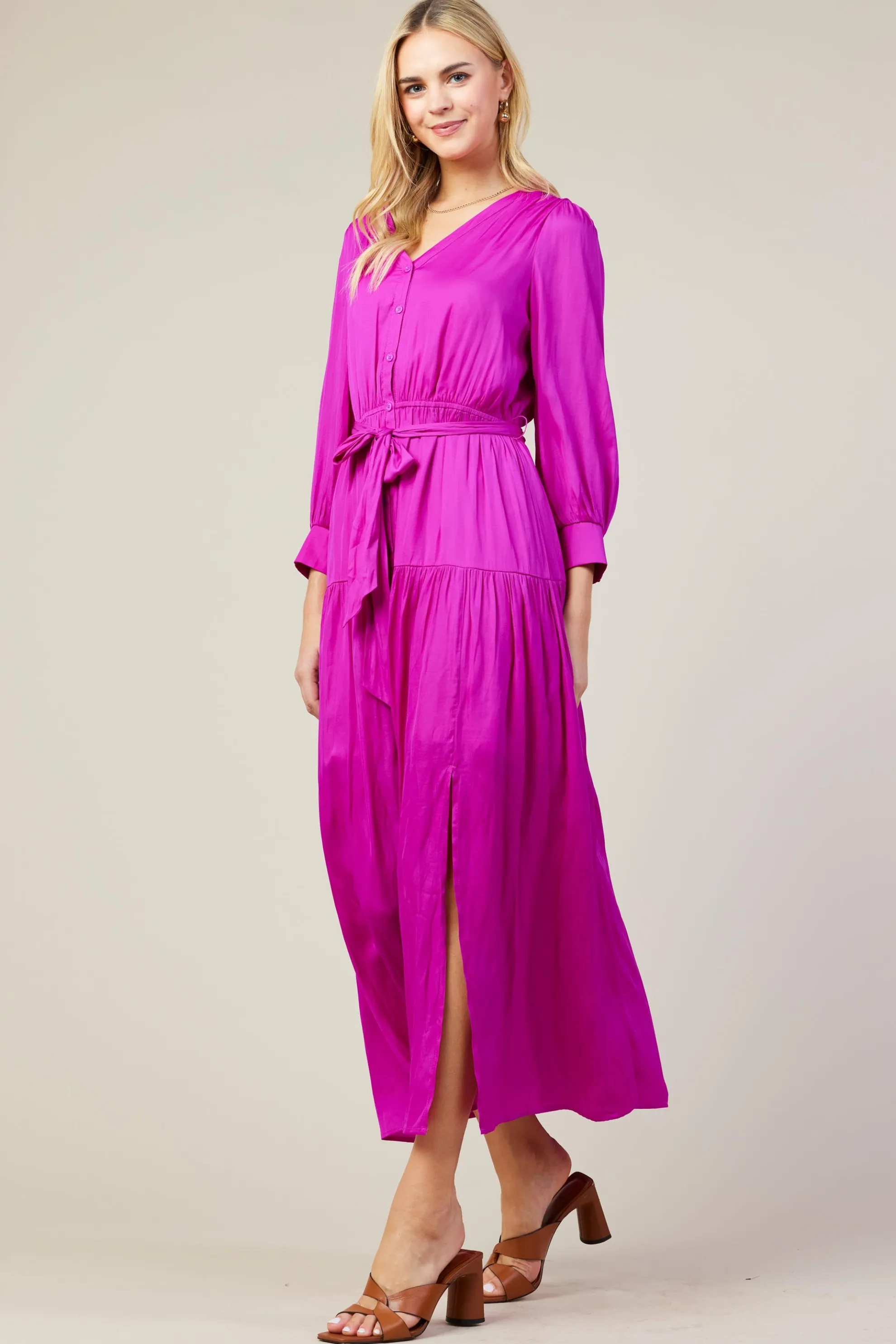 Button Detail Tiered Maxi Dress