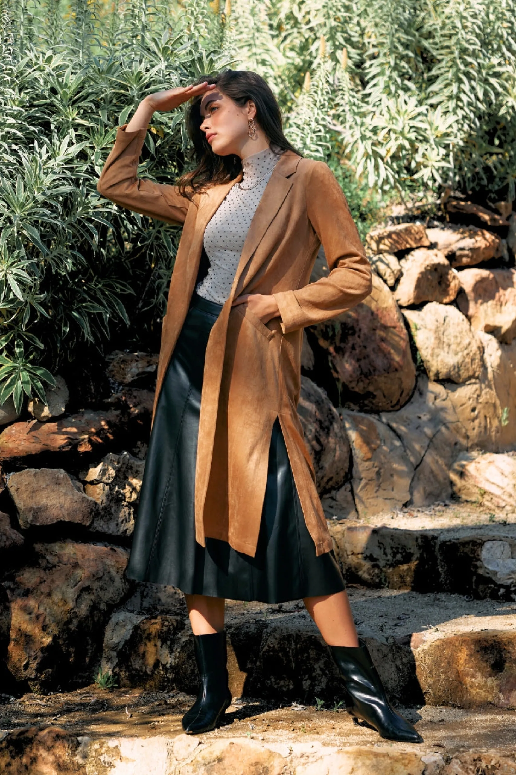 Faux Suede Duster Coat