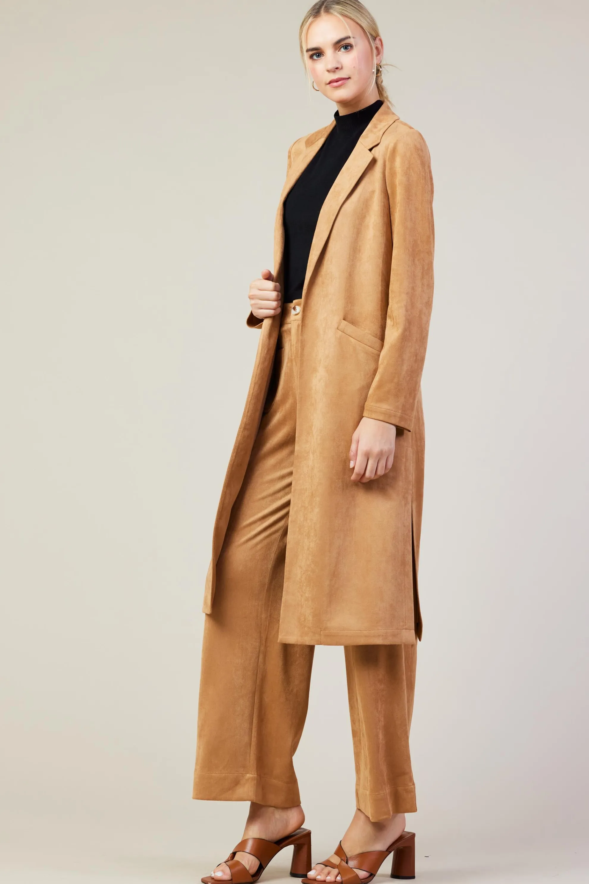 Faux Suede Duster Coat