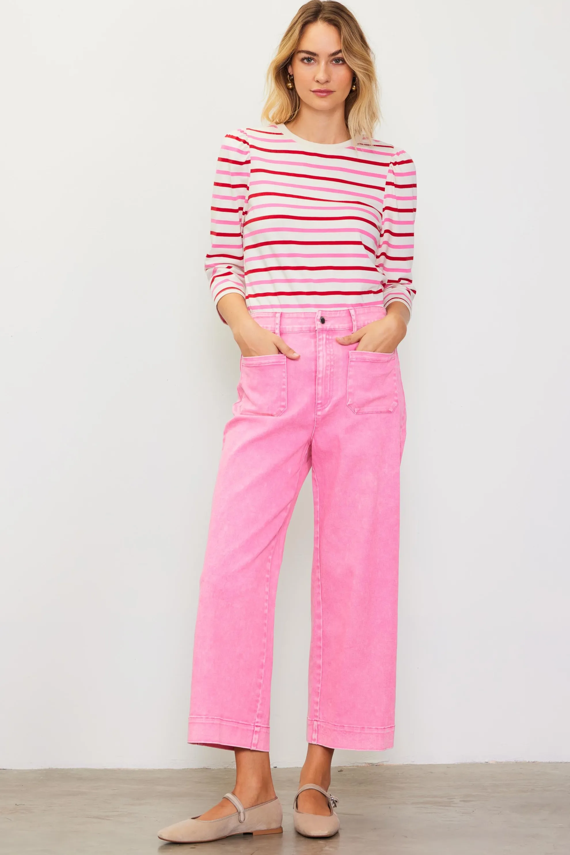 Washed Twill Wide Leg Pants