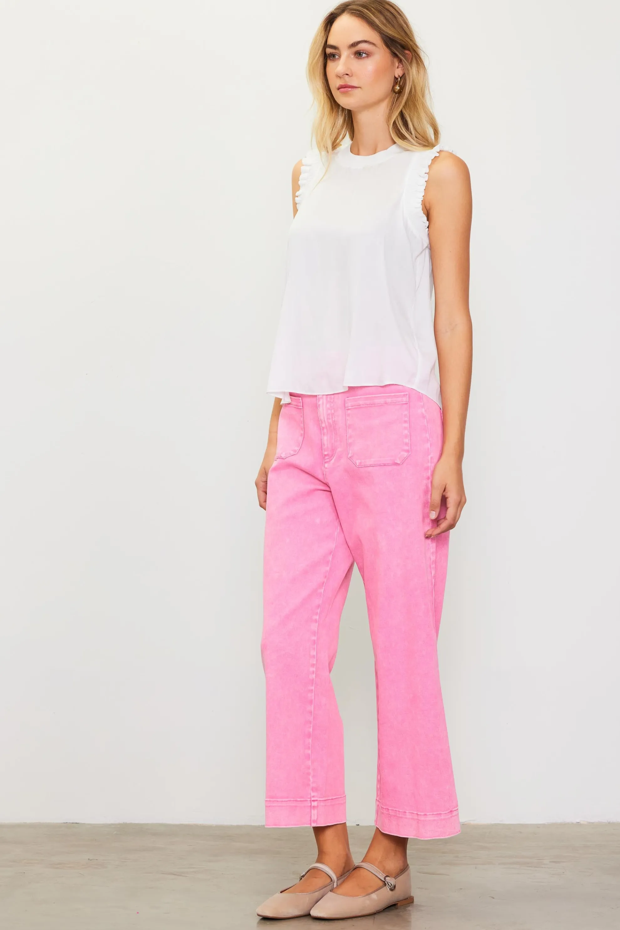 Washed Twill Wide Leg Pants