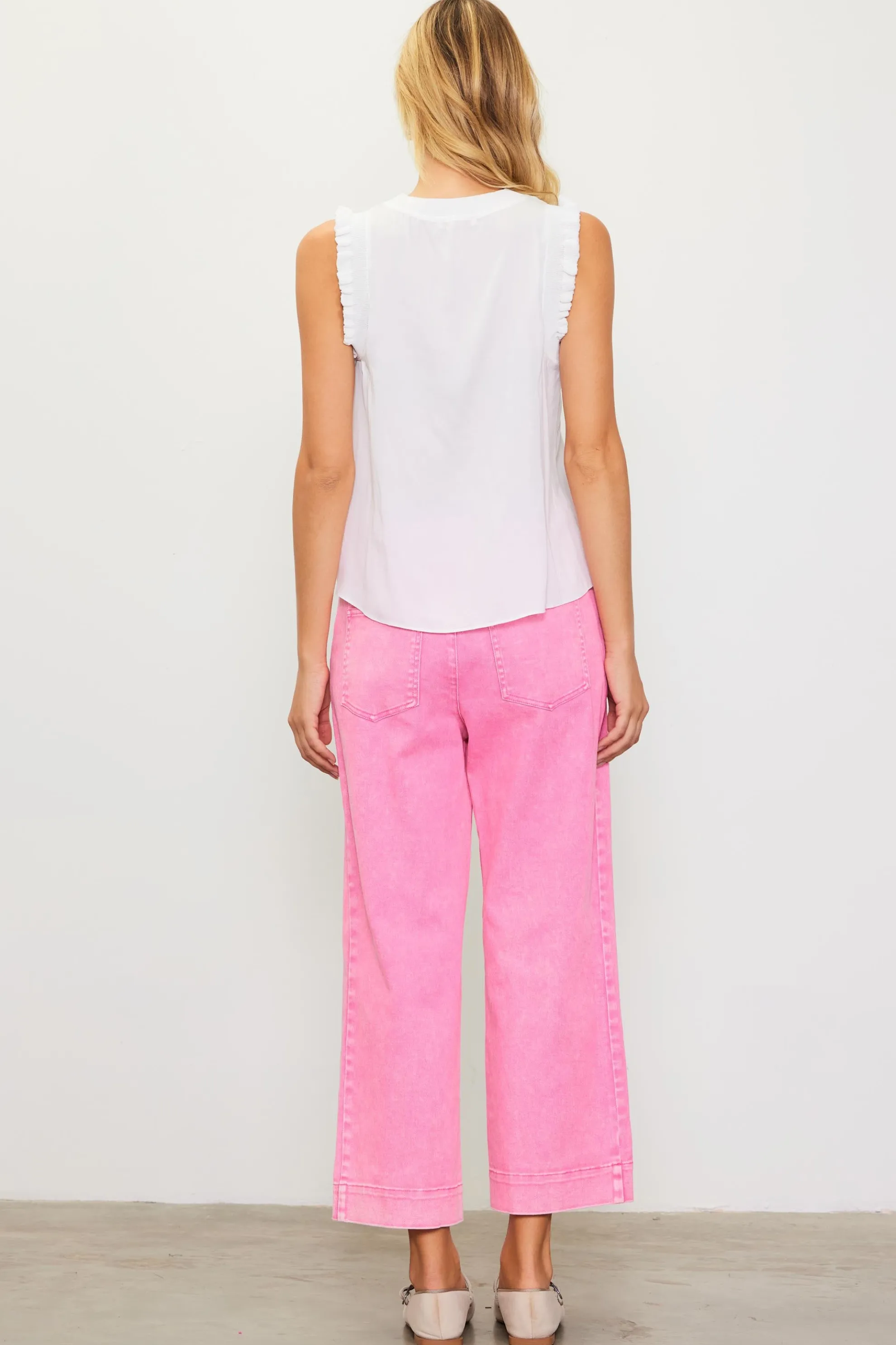 Washed Twill Wide Leg Pants