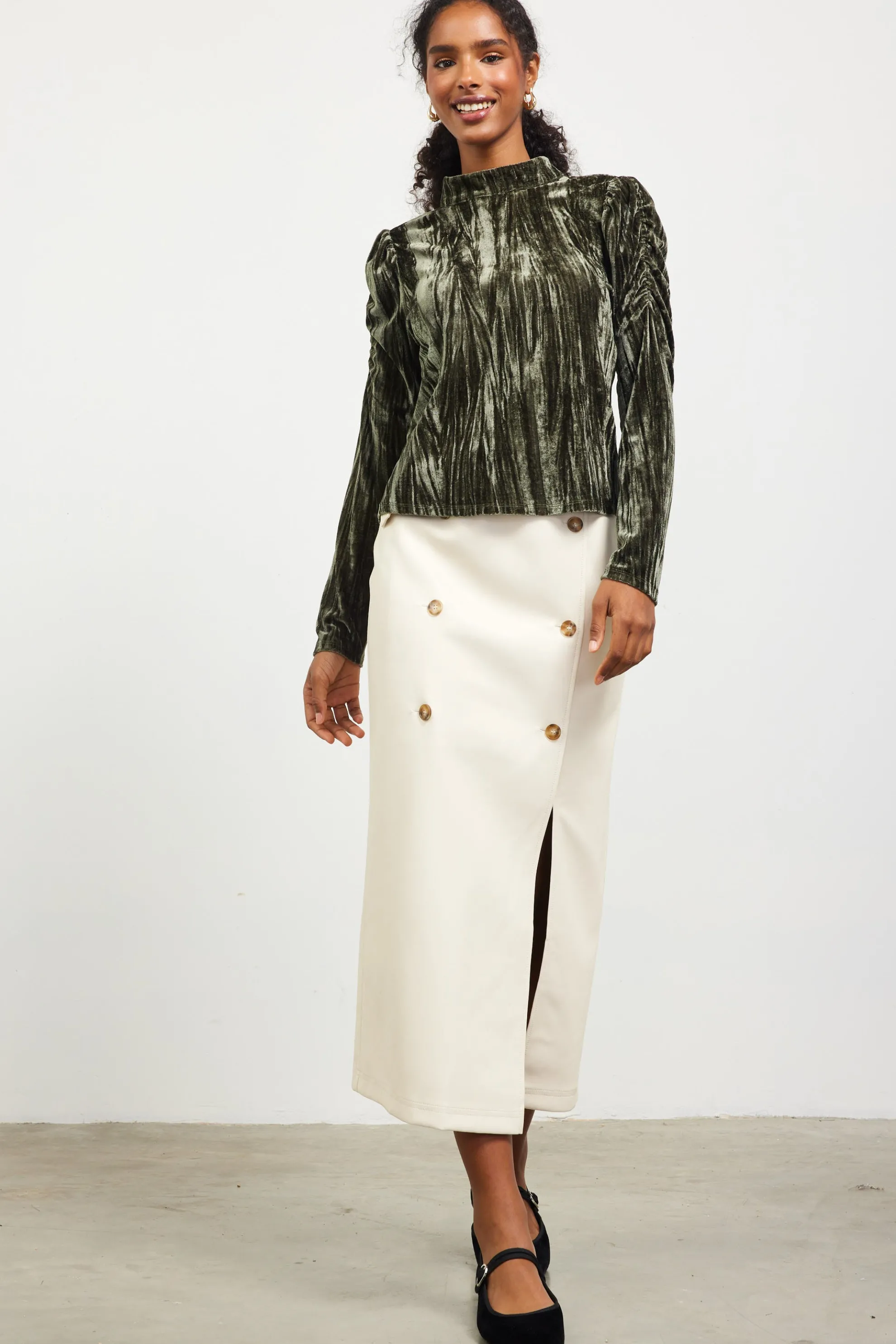 Faux Leather Belted Midi Skirt