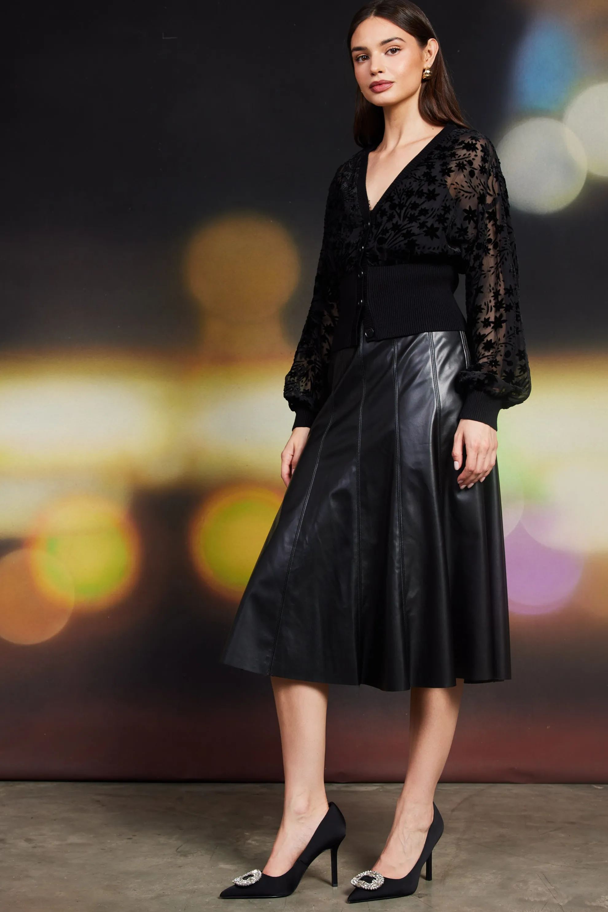 Burnout Velvet Floral Motif Cardigan