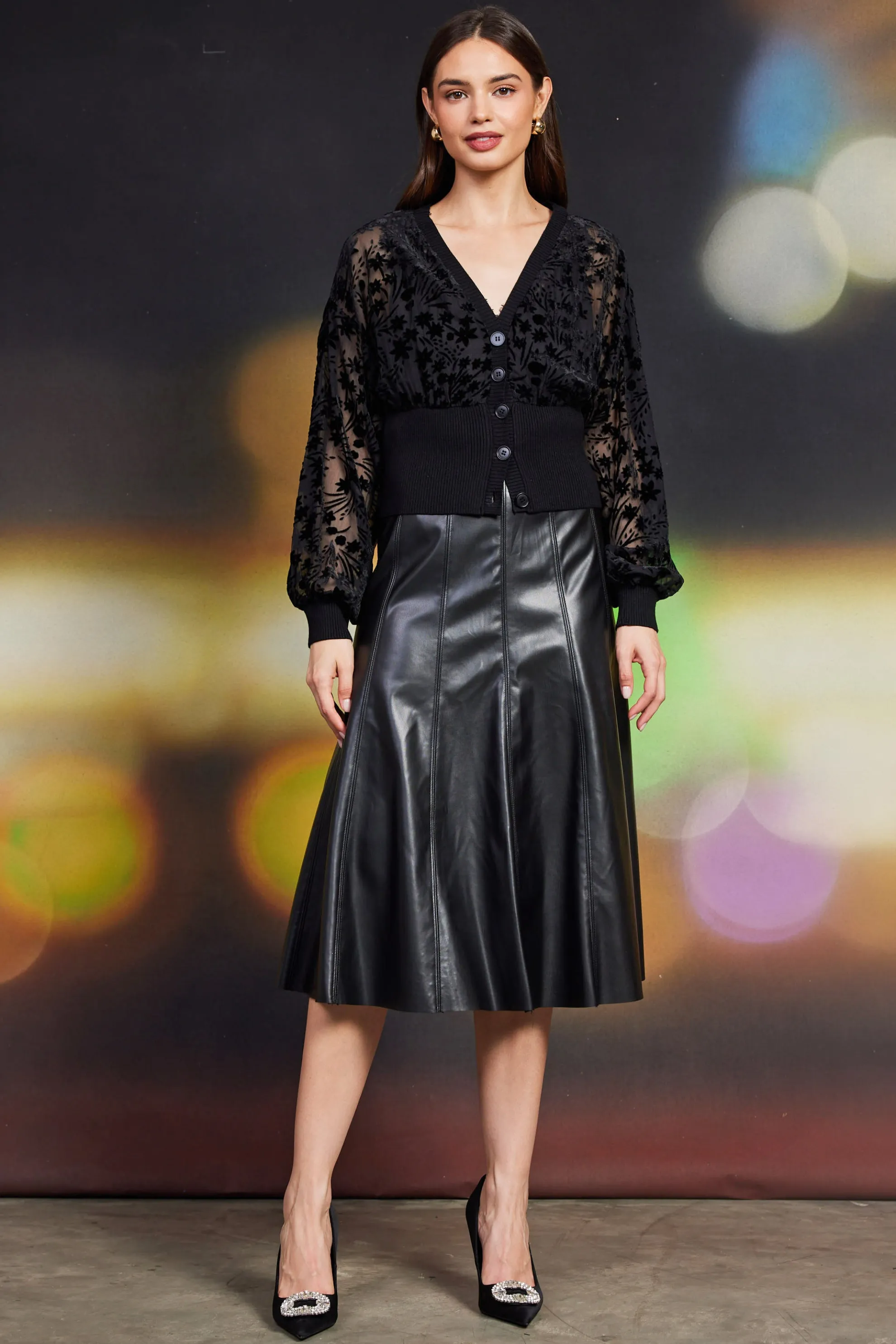 Burnout Velvet Floral Motif Cardigan