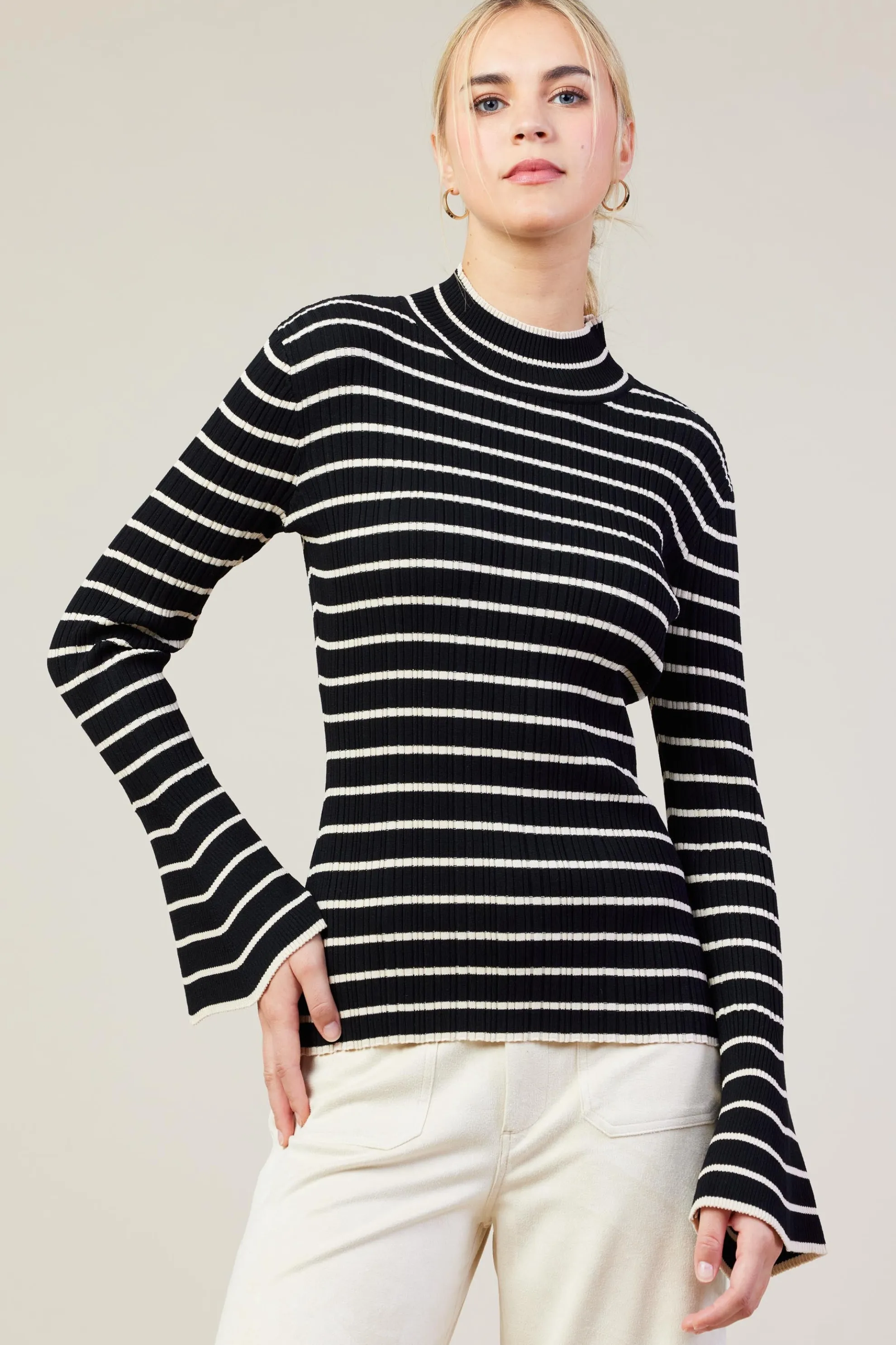 Ribbed Flared Longsleeve Top
