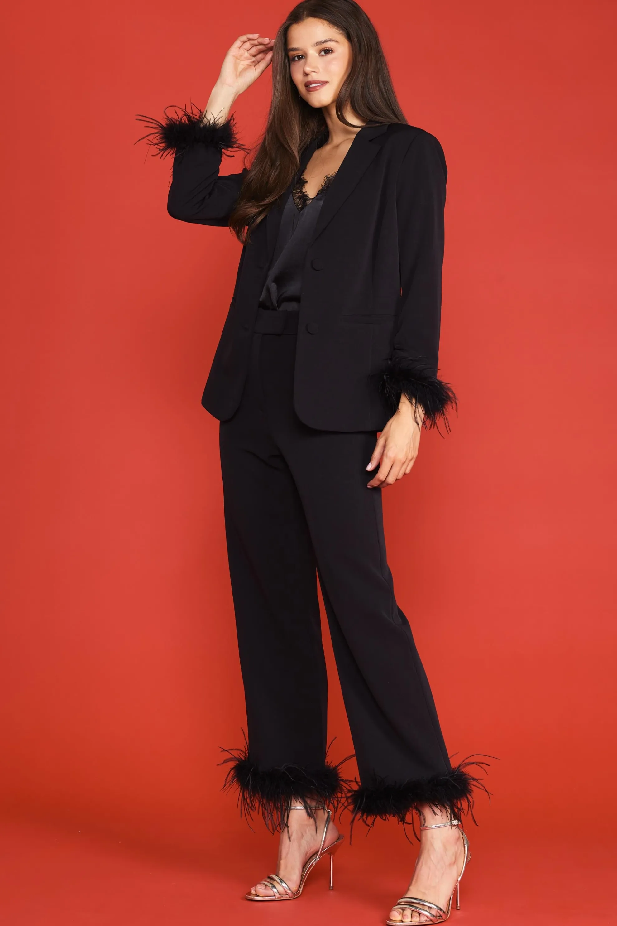 Detachable Feather Cuff Blazer