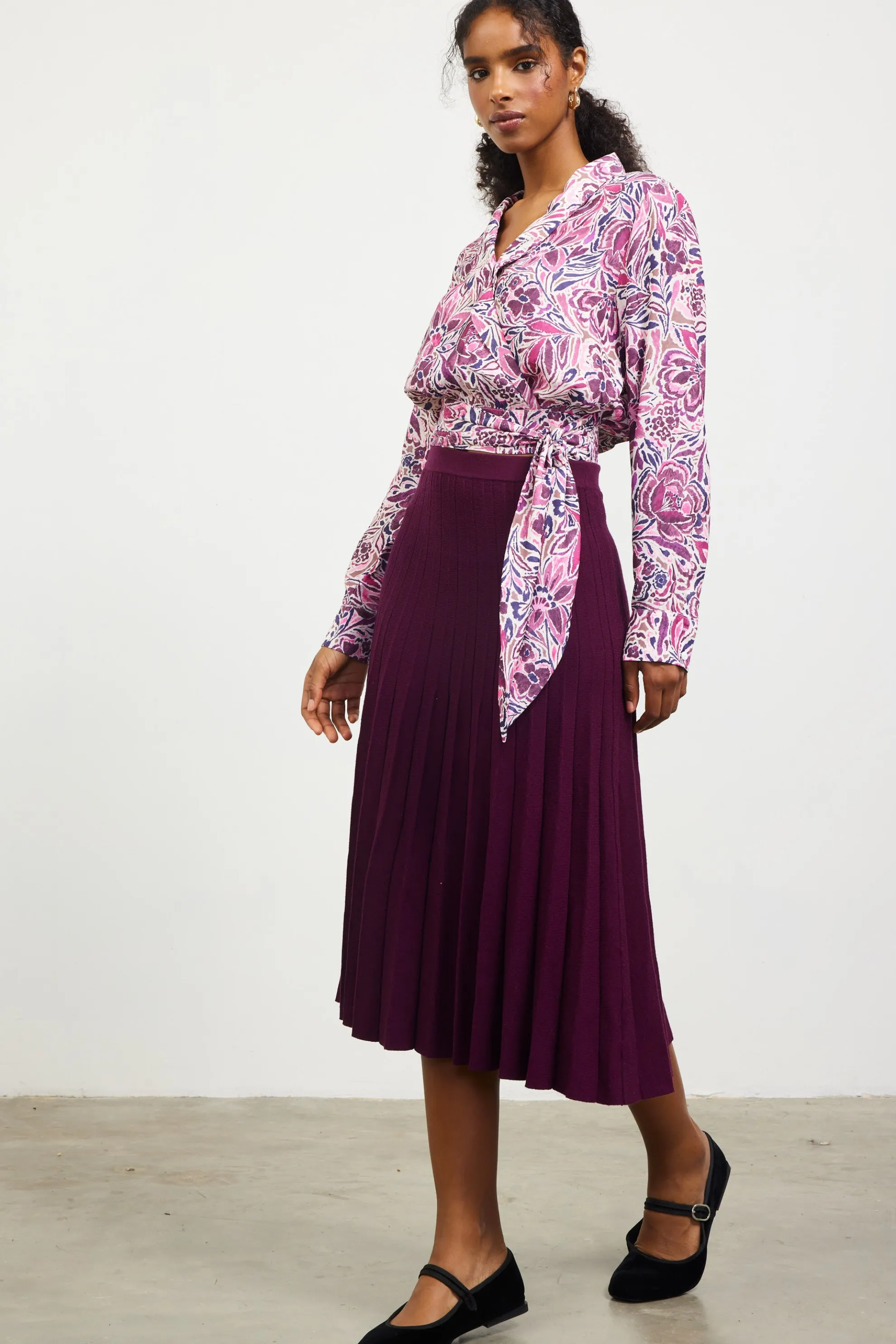 Floral Print Waist Self Tie Top