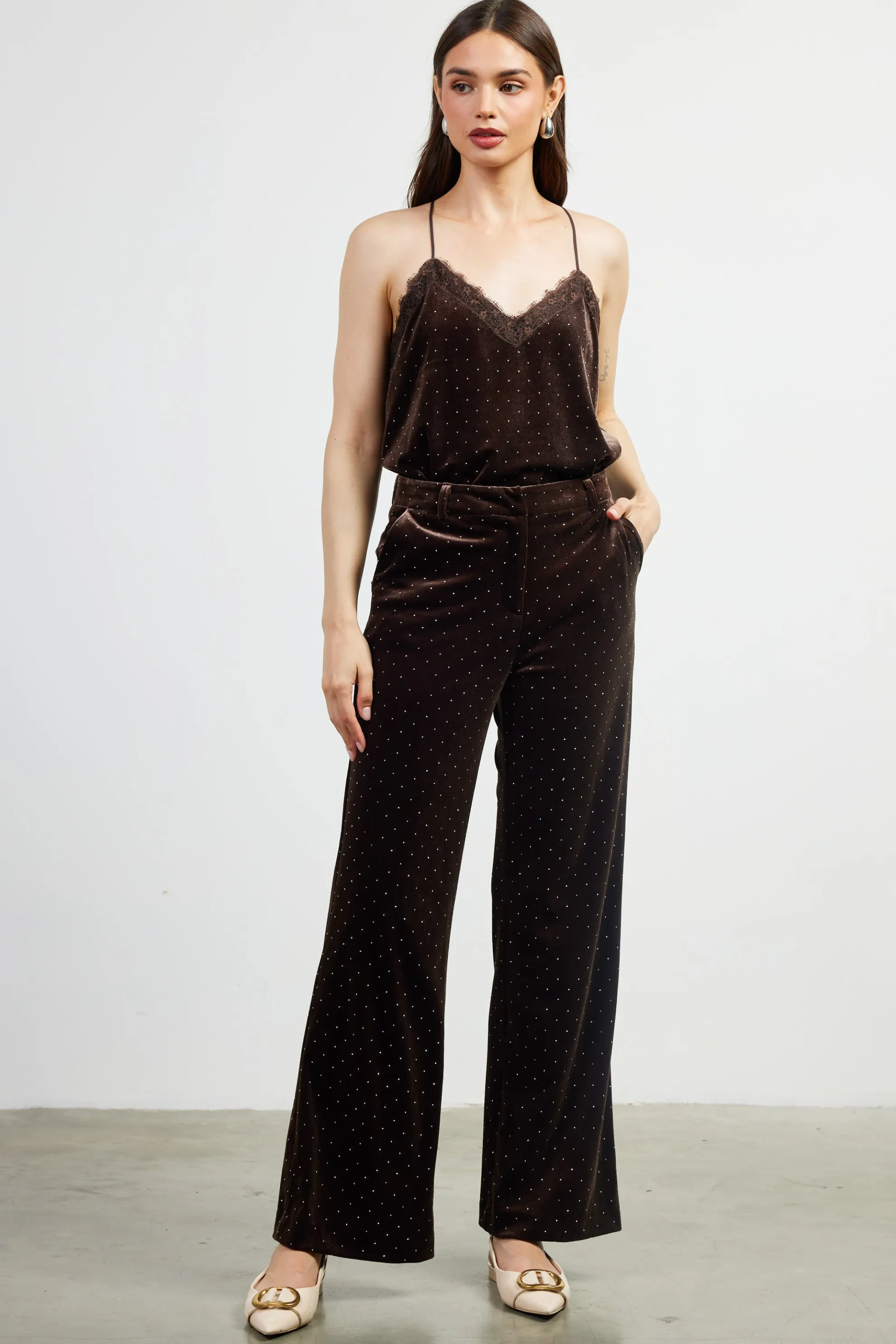 Rhinestone Velvet Flared Pants