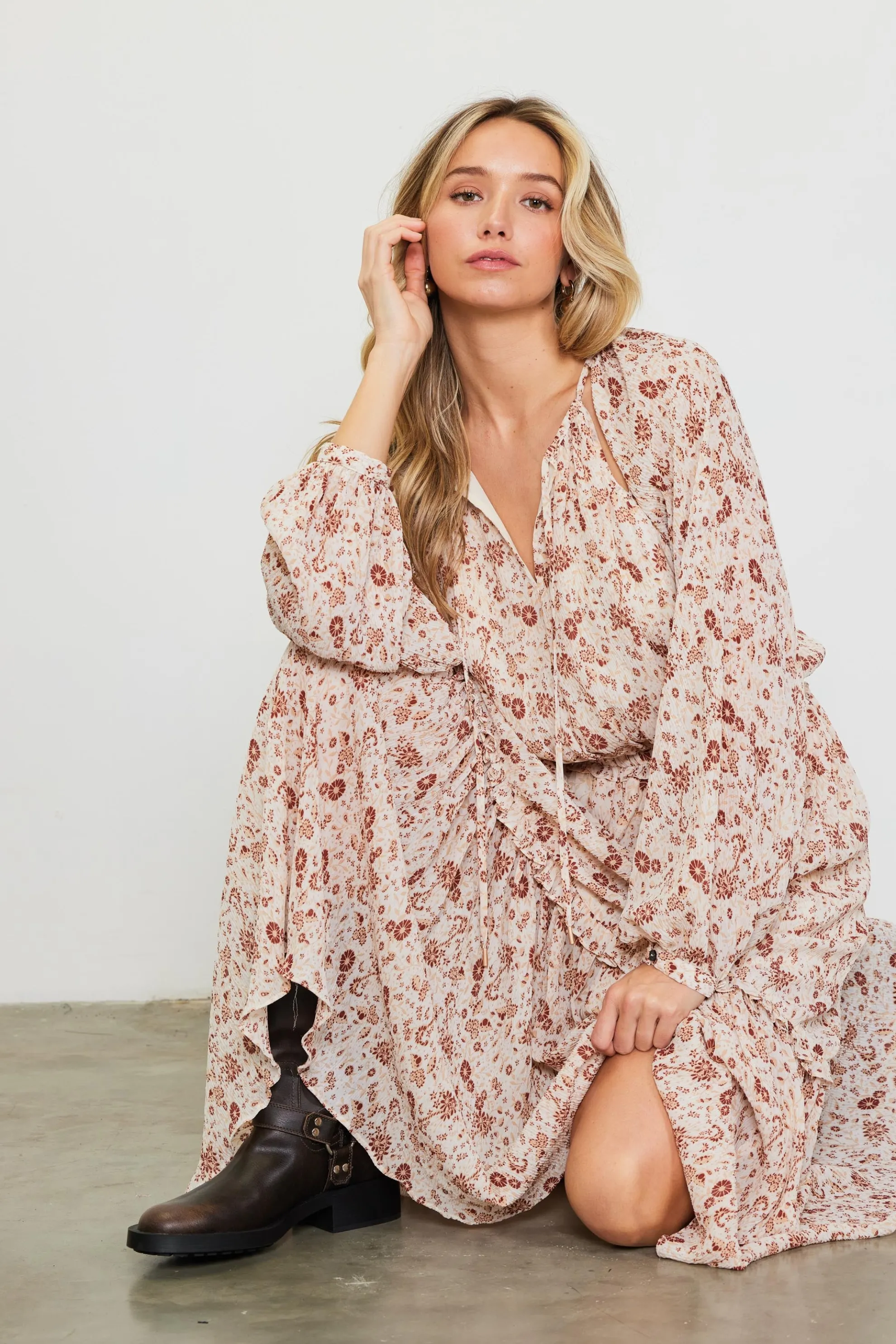 Chiffon Print Split Midi Dress