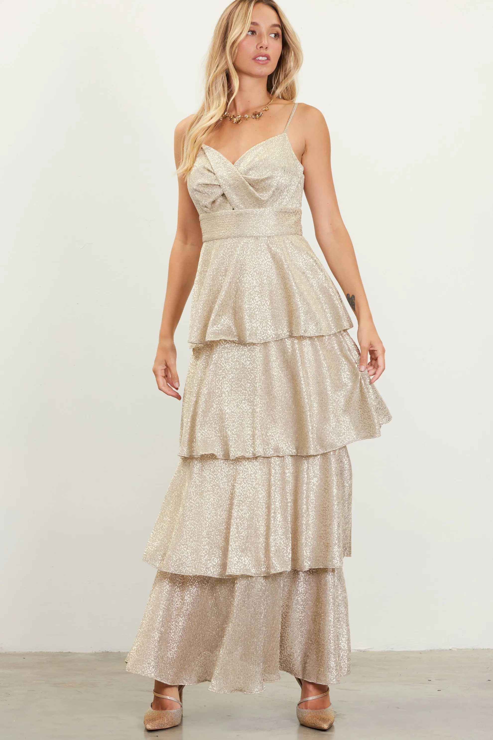 Lurex Tiered Maxi Dress