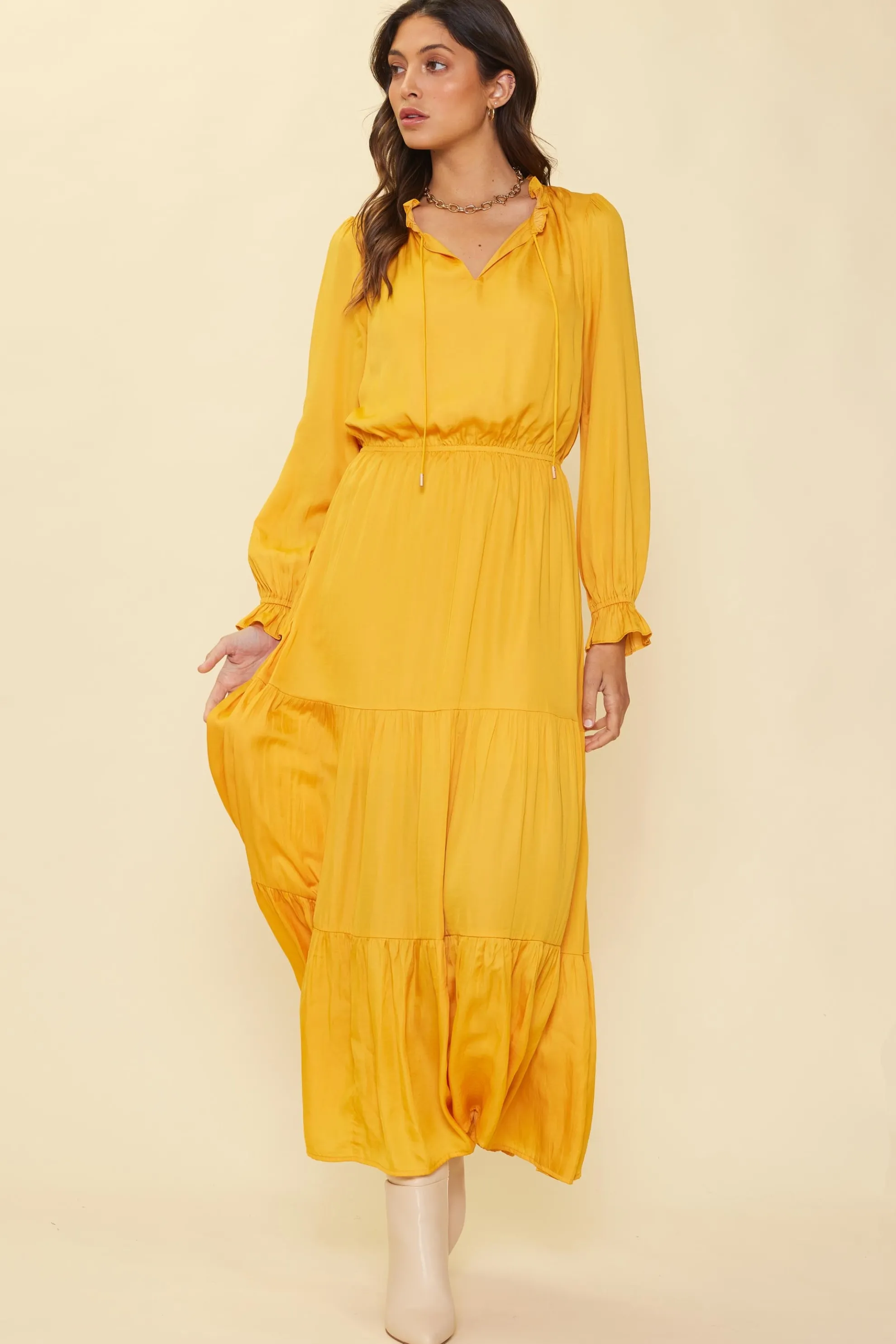 Satin Ruffled Maxi Dress