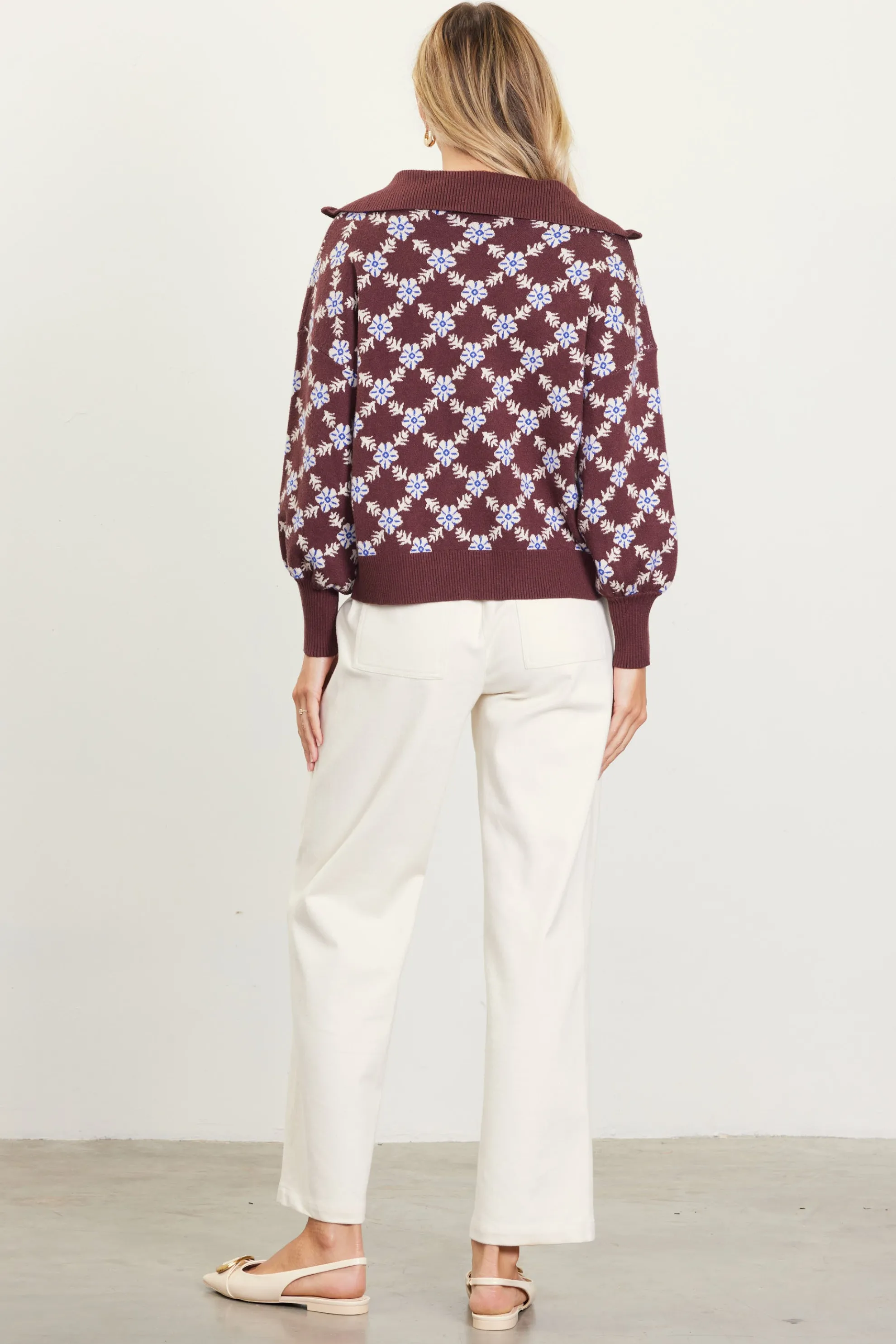 Intarsia Knit Half Zip Sweater