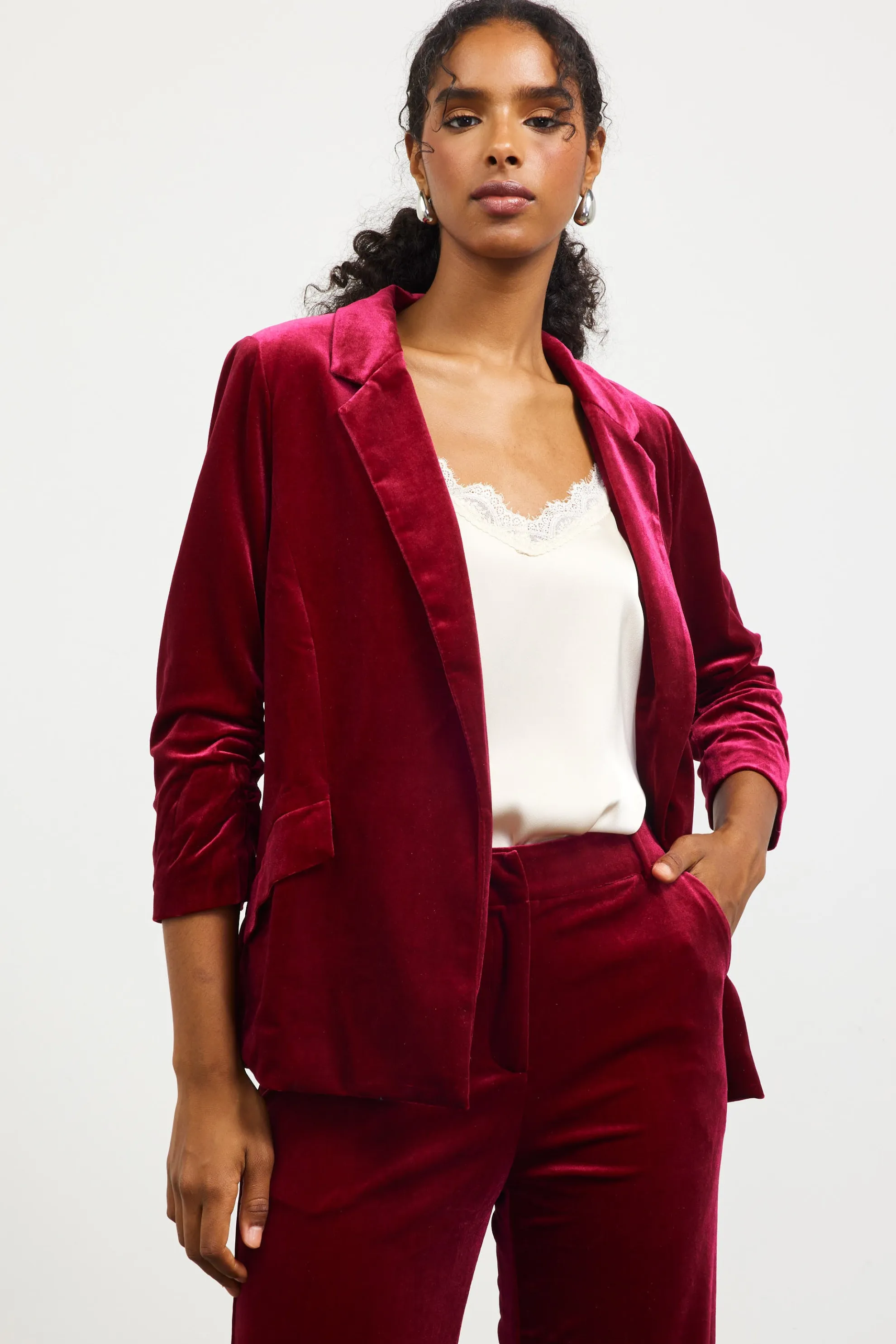 Ruched Velvet Blazer