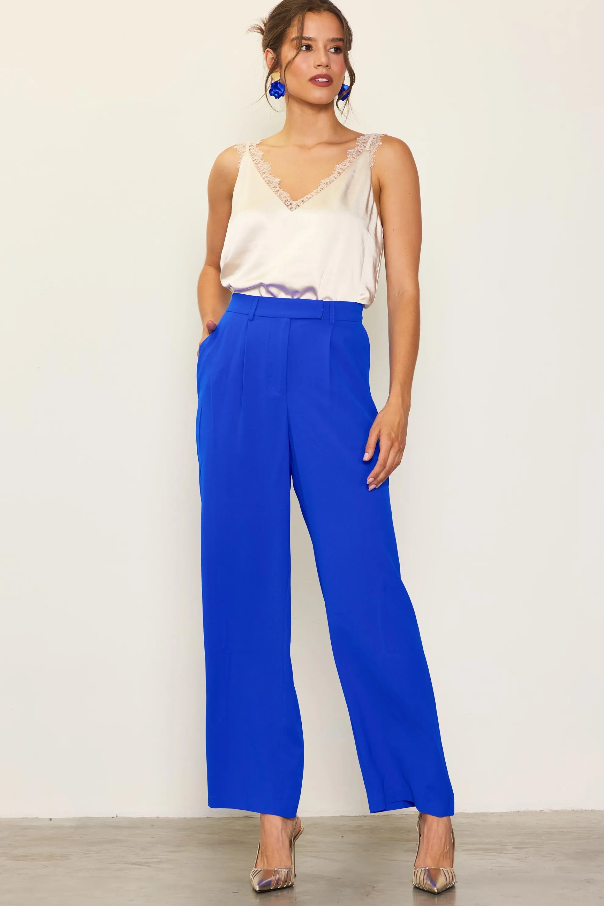 Pintuck Wide Leg Trousers