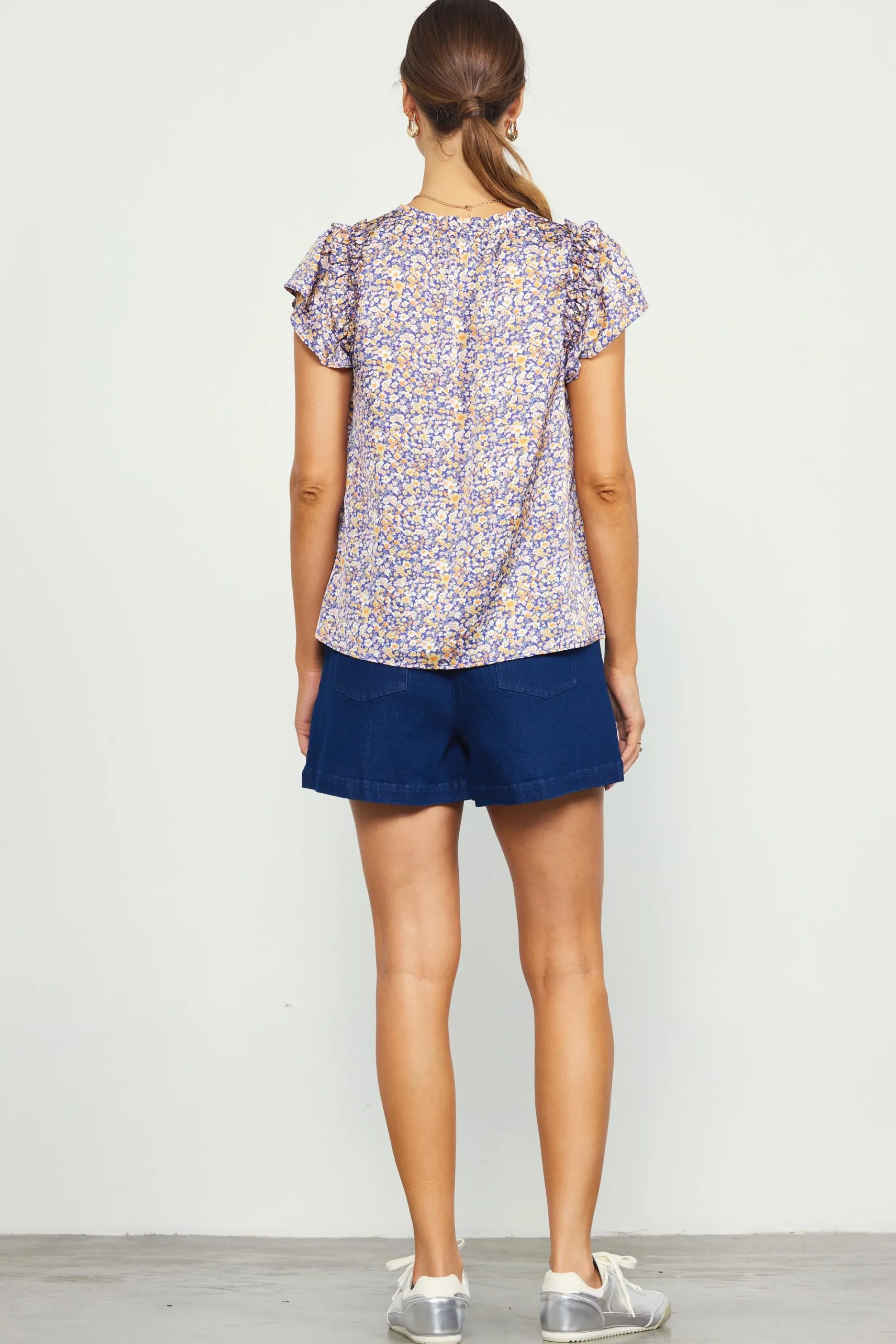 Indira Floral Print Split Neck Top
