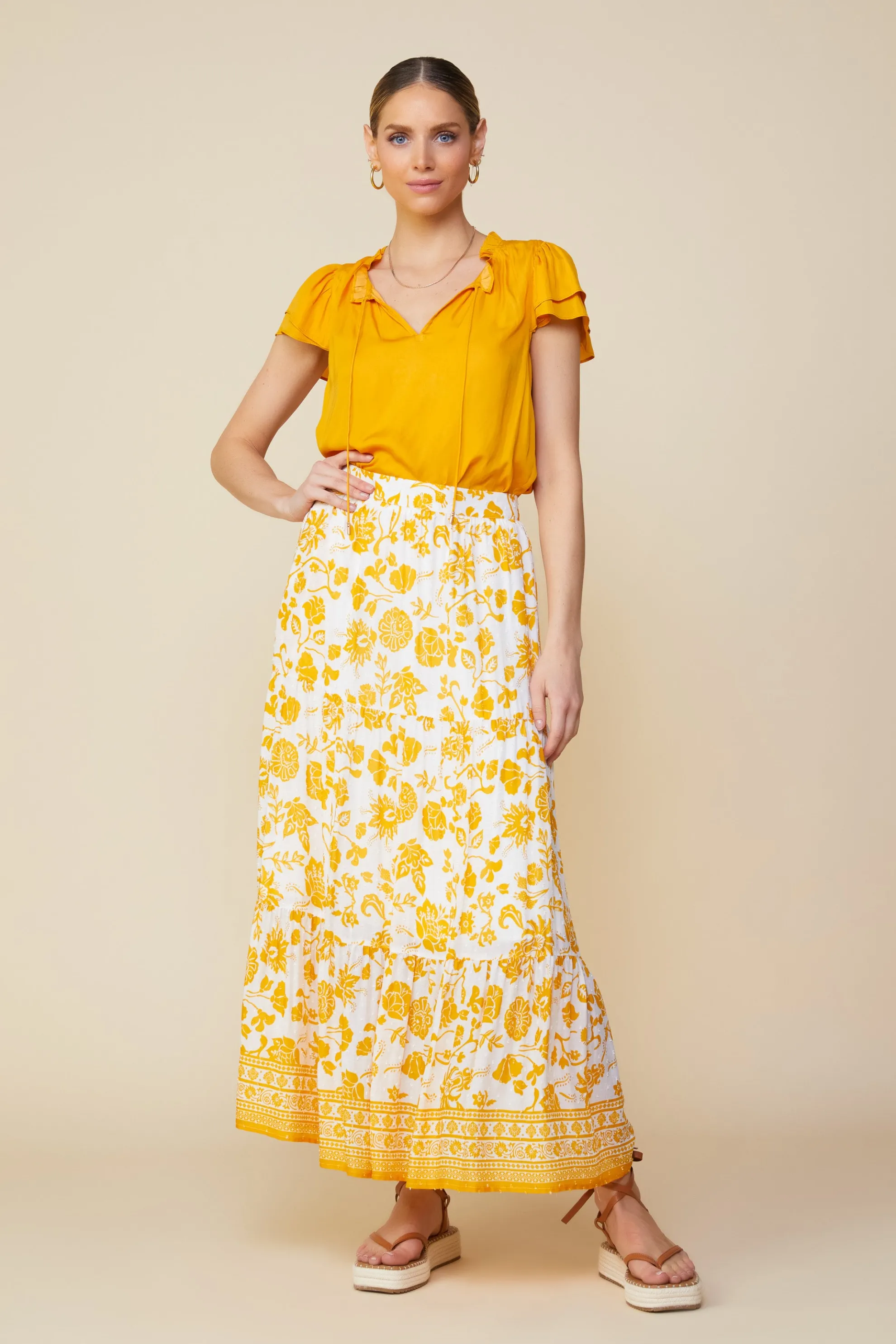 Border Print Maxi Skirt