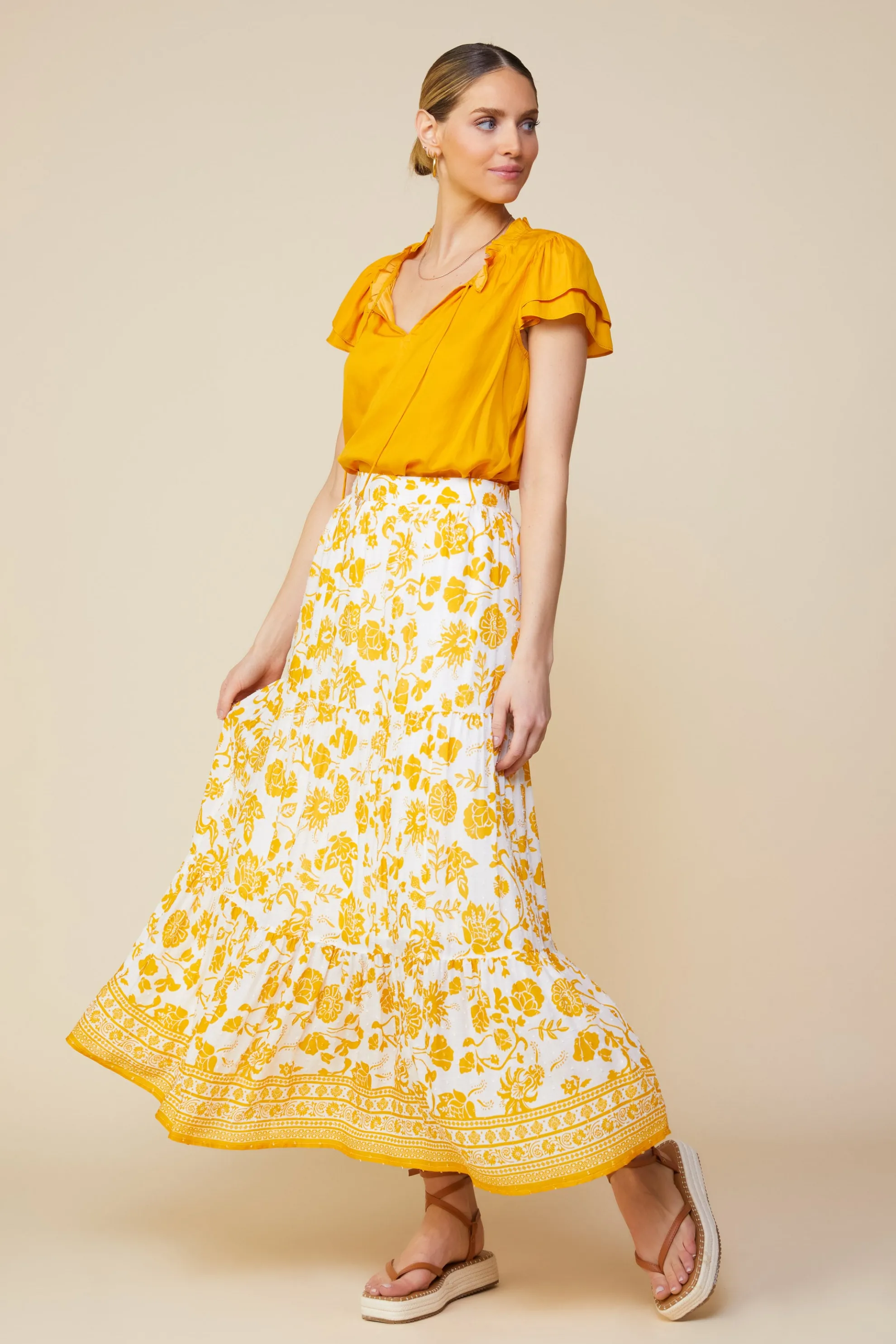 Border Print Maxi Skirt