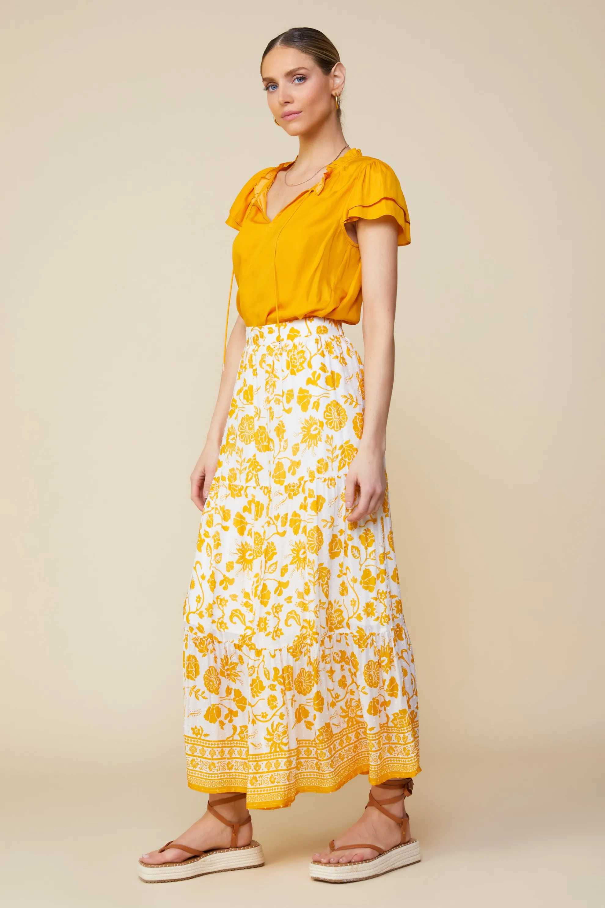 Border Print Maxi Skirt