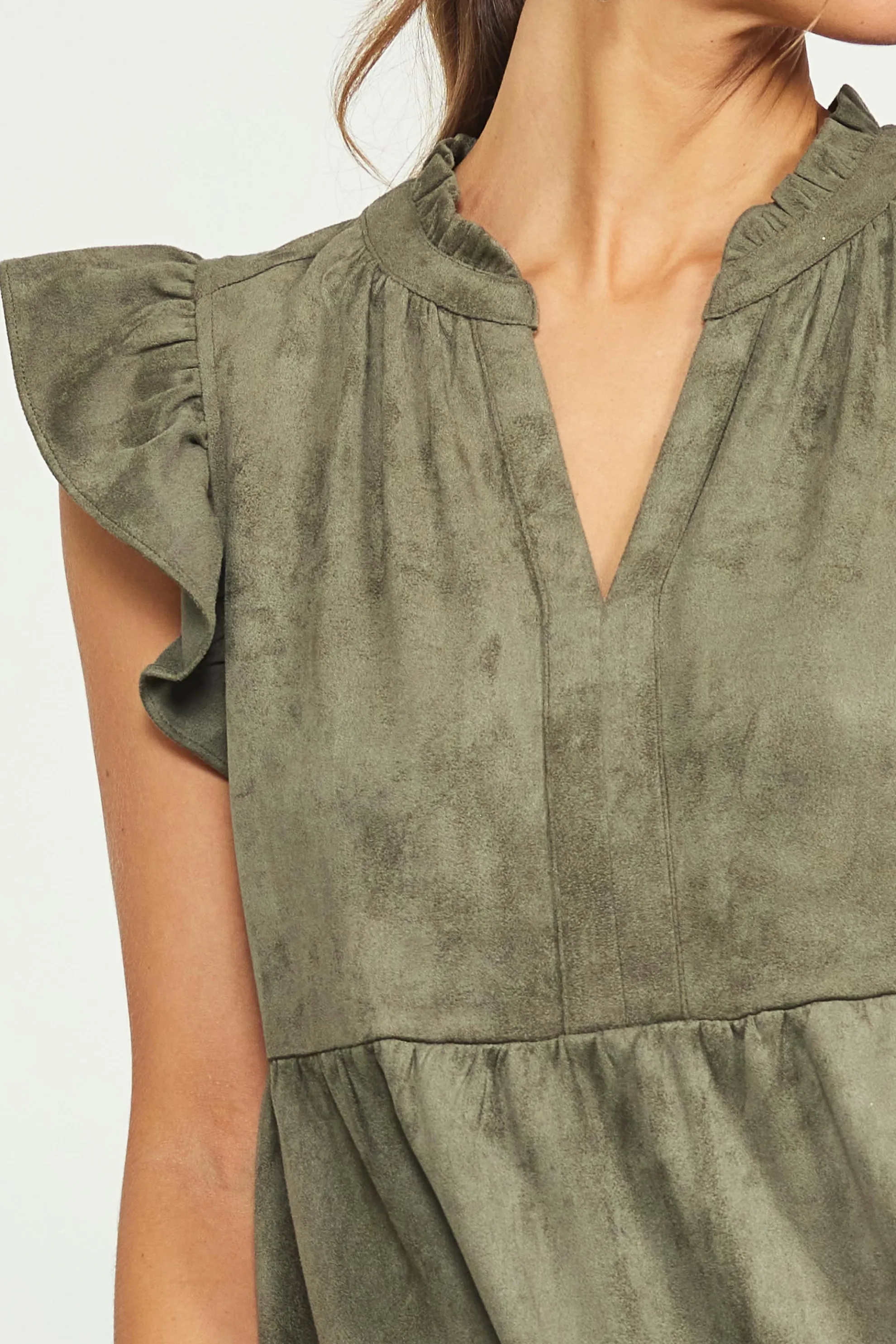 Faux Suede Tiered Mini Dress