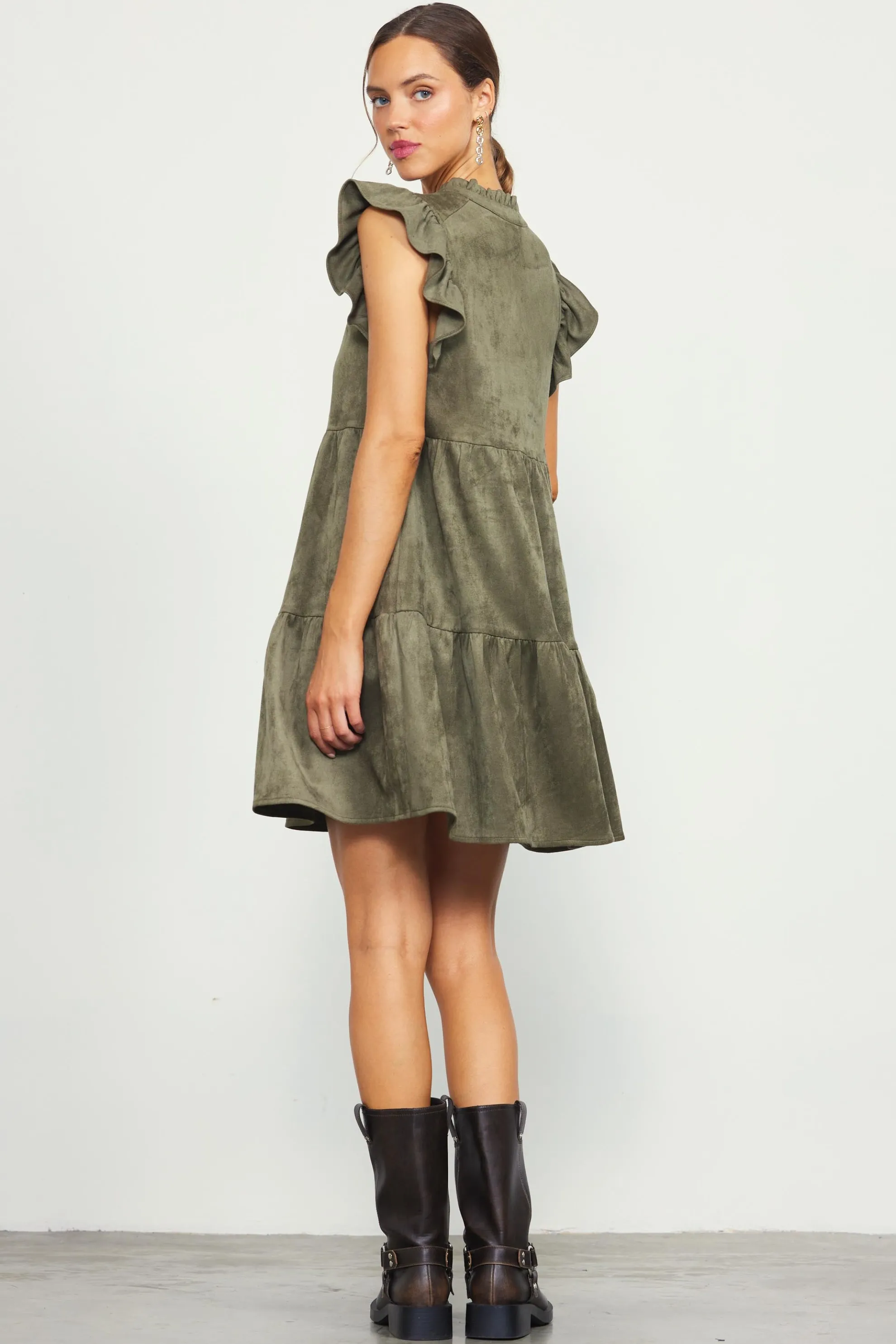 Faux Suede Tiered Mini Dress