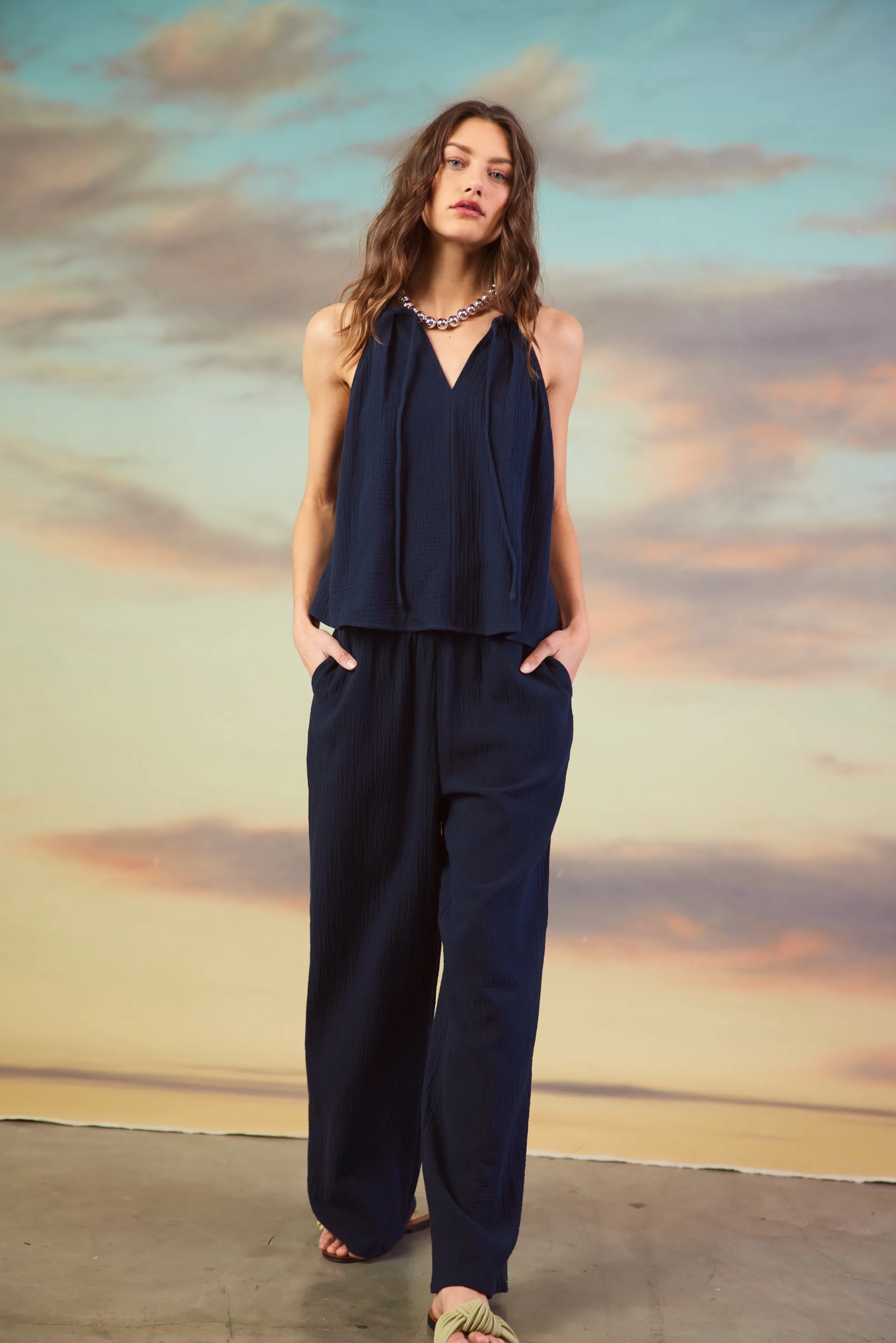 Gaia Smocked Waist Wide Leg Pants