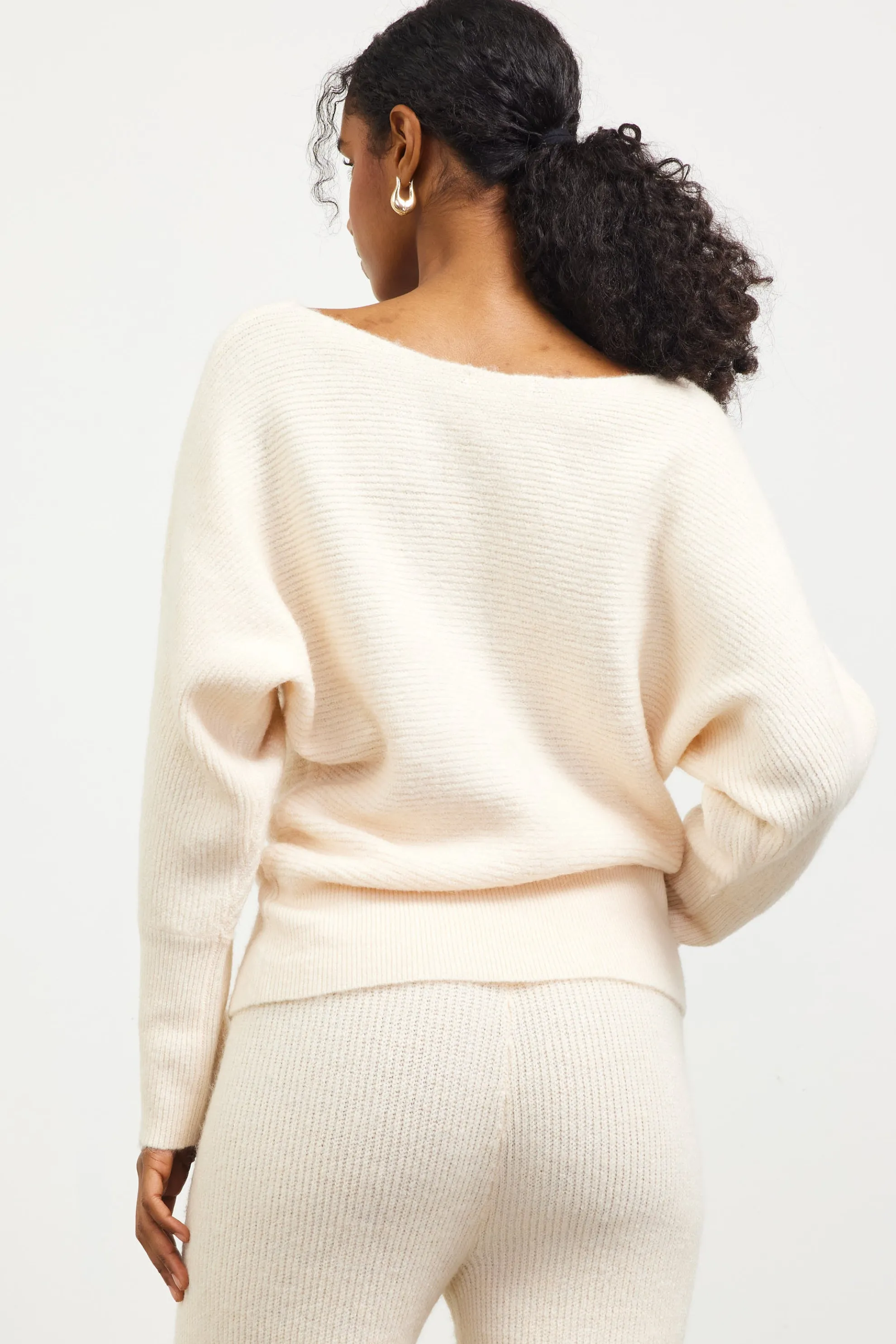 Boatneck Ribbed Knit Sweater