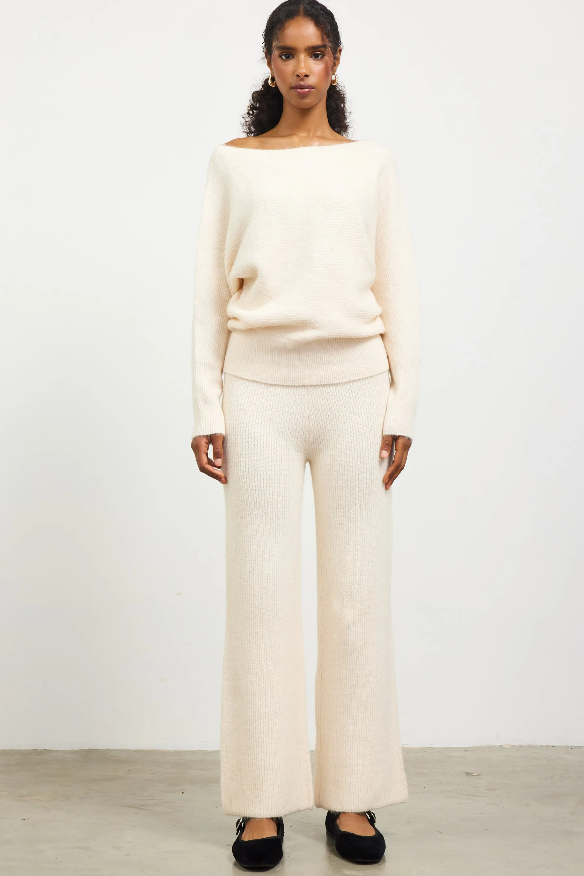 Boatneck Ribbed Knit Sweater