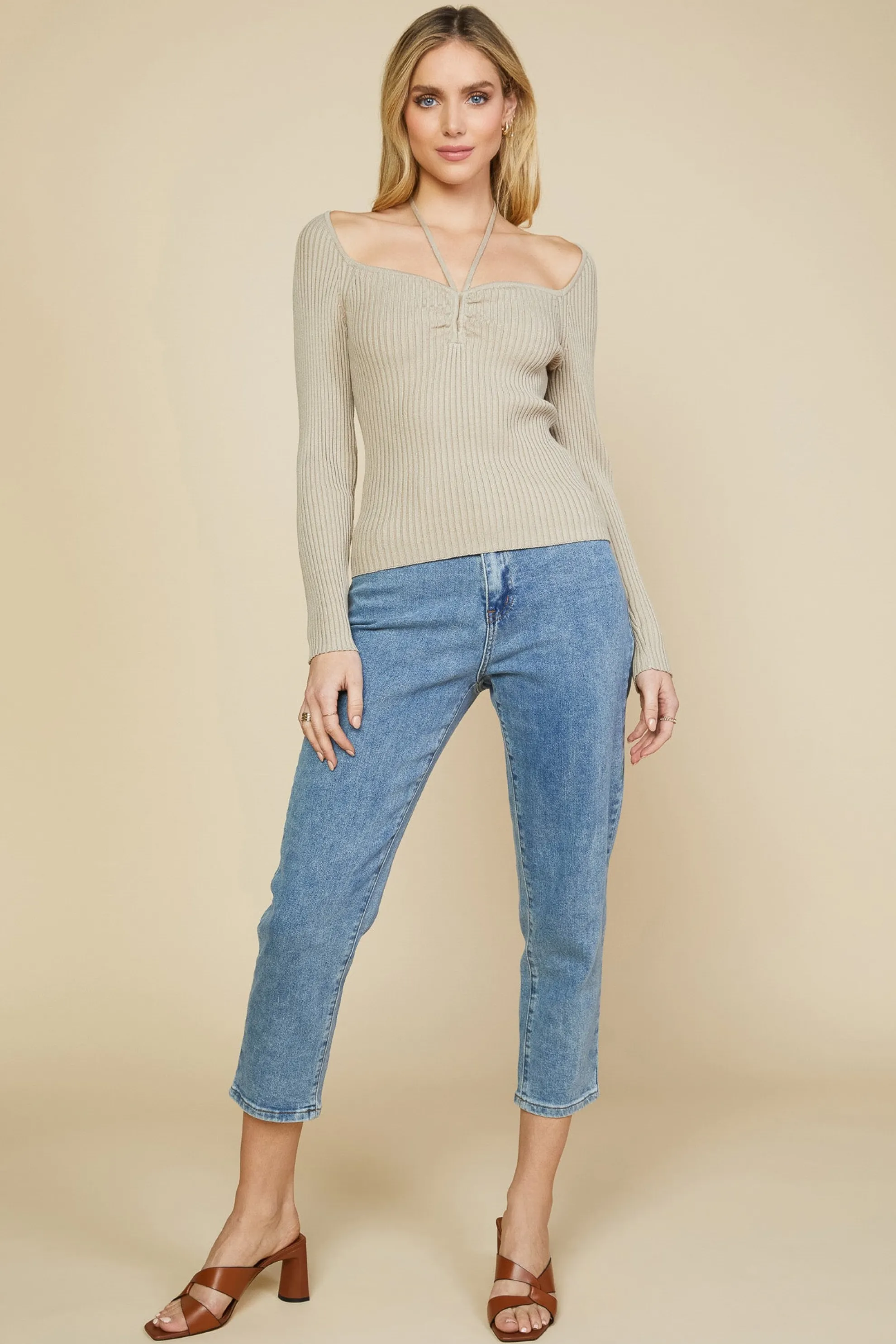 Strappy Halter Ribbed Sweater