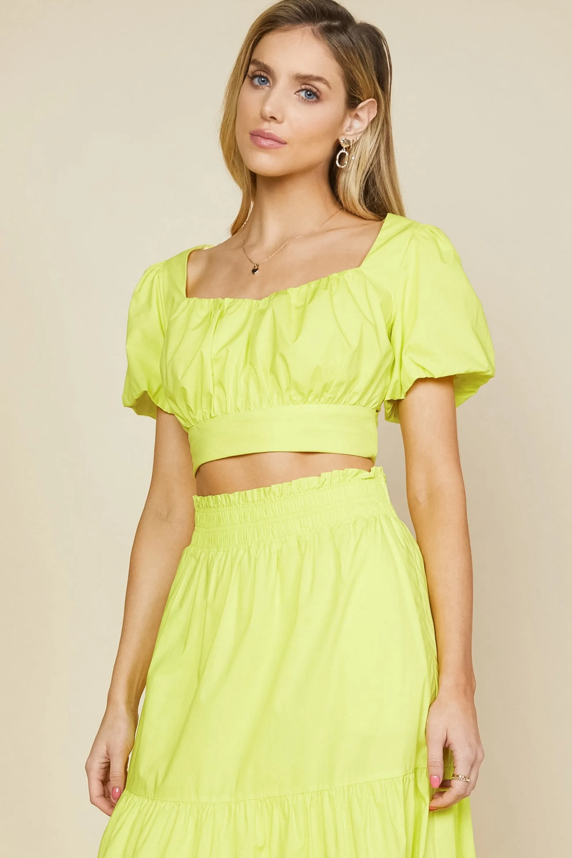 Poplin Bubble Sleeve Crop Top