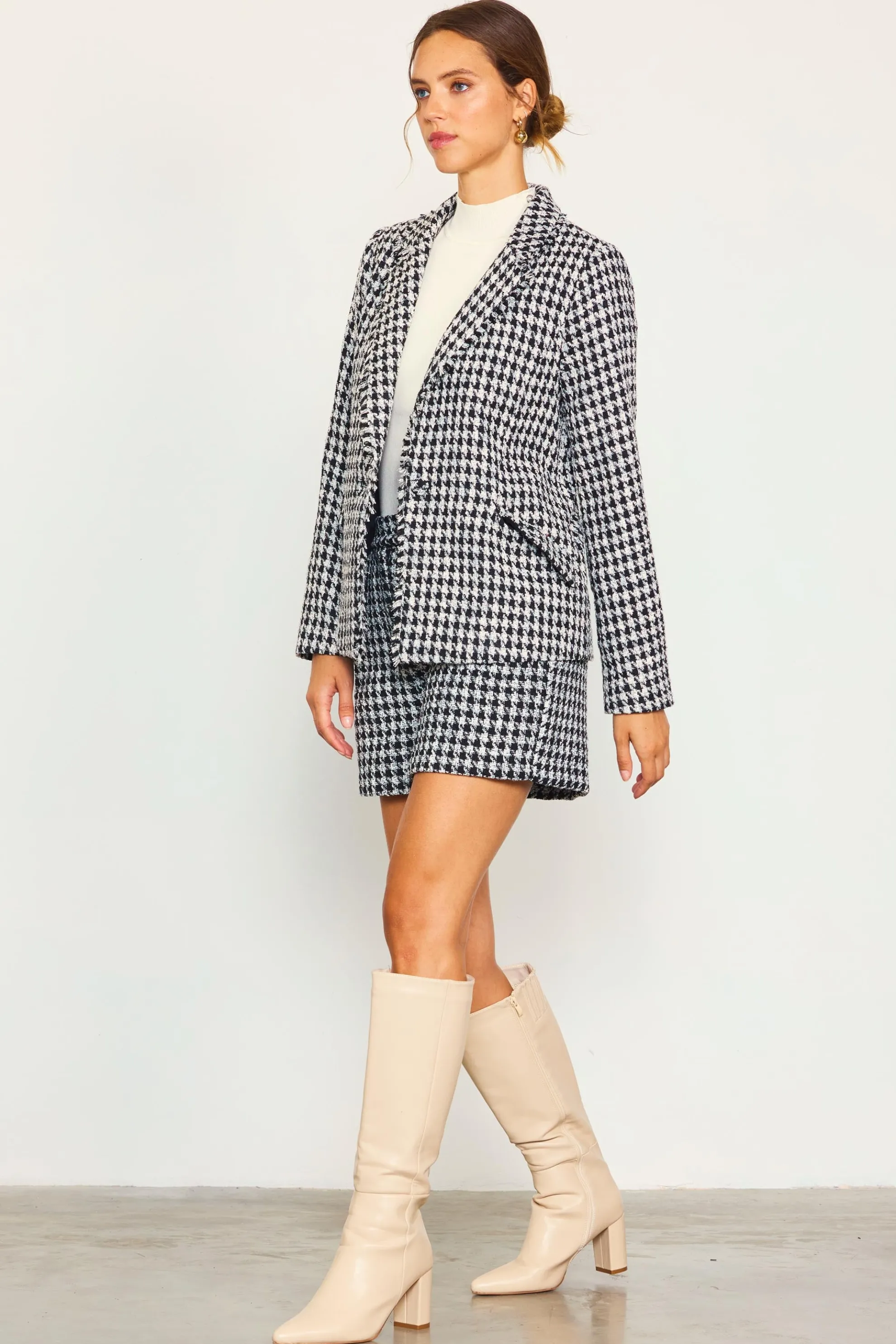 Fringed Houndstooth Blazer